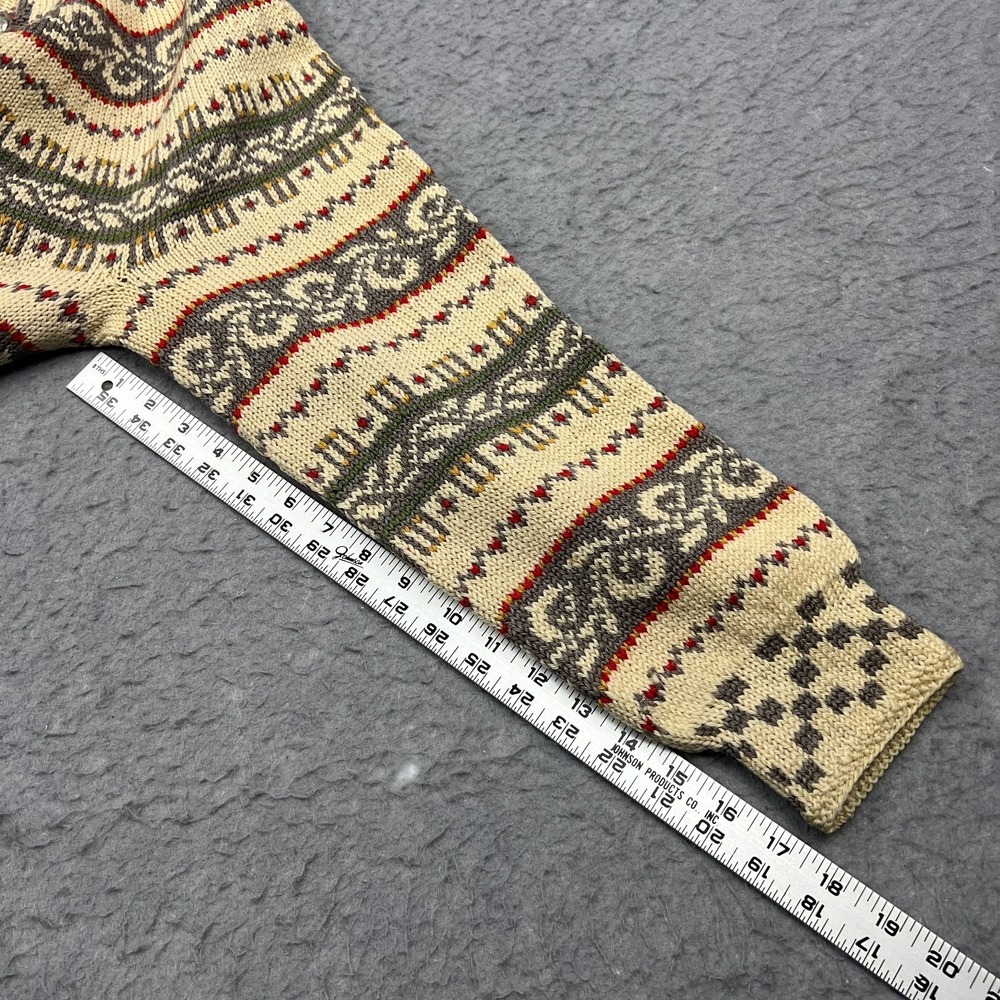 VTG Nordic Cardigan Womens Large* Norwegian Sweater Beige Fair Isle Wool Button - Picture 7 of 11